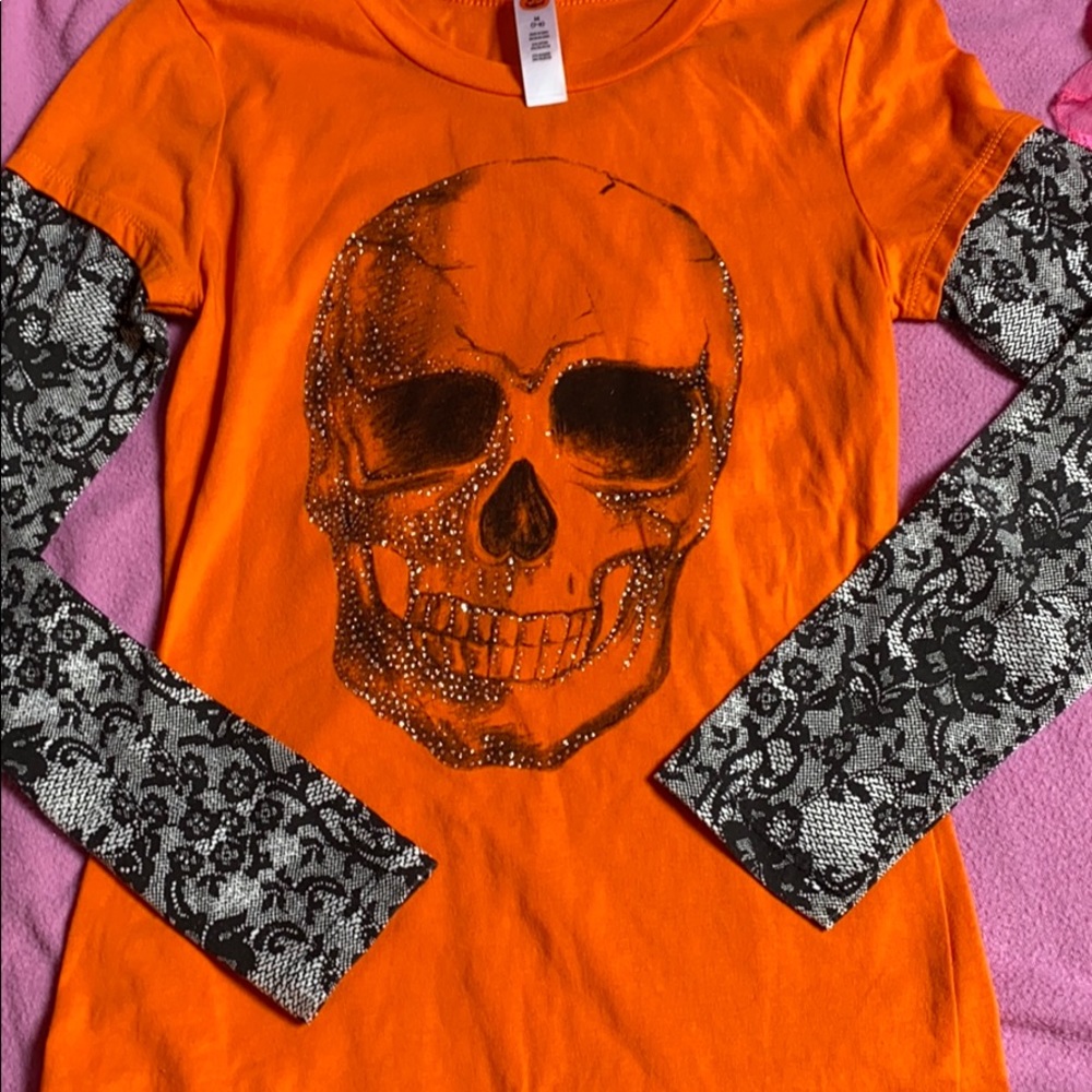Girls long sleeve halloween skull shirt